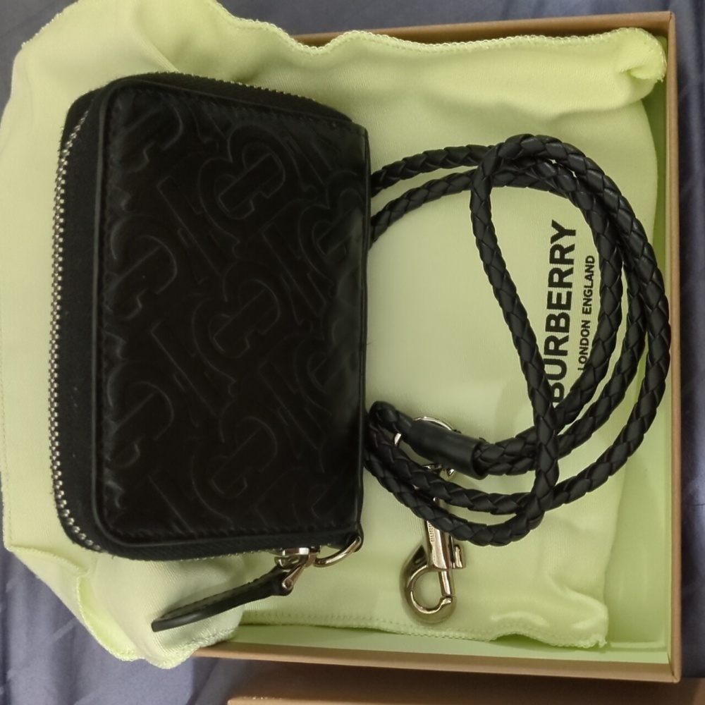 Burberry Embossed Monogram Leather Card Case Lanyard